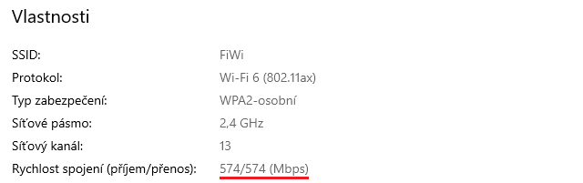 Wi-Fi6, 2.4 GHz, šířka kanálu 40 MHz