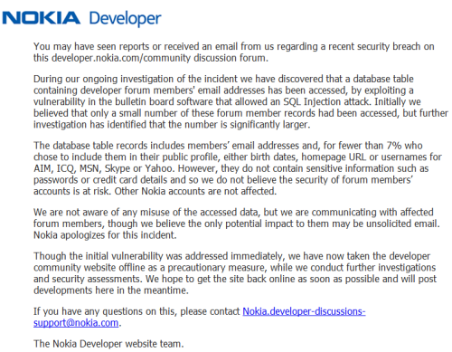 Nokia cílem útoku hackerů, pro jistotu fórum pro vývojáře vypnula