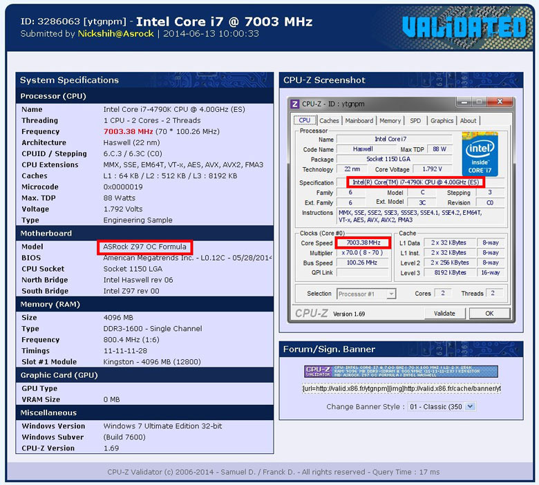 Hranice 7 GHz s procesorem Intel Core i7-4790K pokořena se základní deskou ASRock Z97 OC Formula 