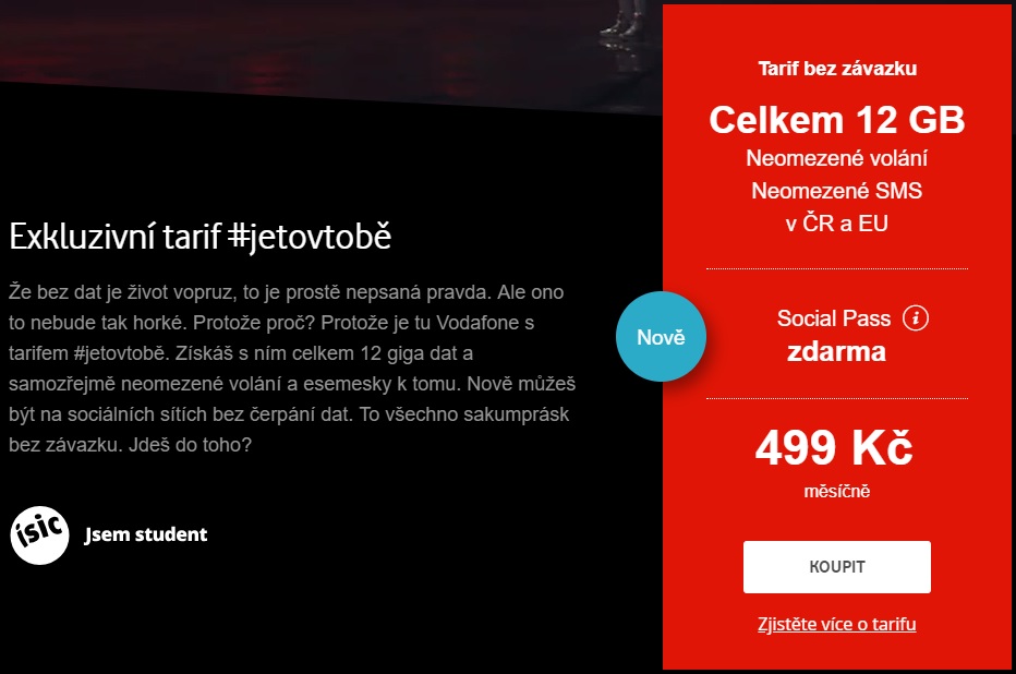   Vodafone vylepšil studentský tarif #jetovtobě