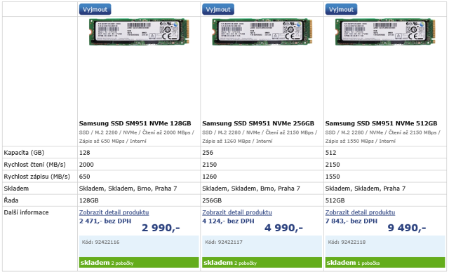 Nejrychlejší M.2 SSD disky - 3×  Samsung SM951 NVMe