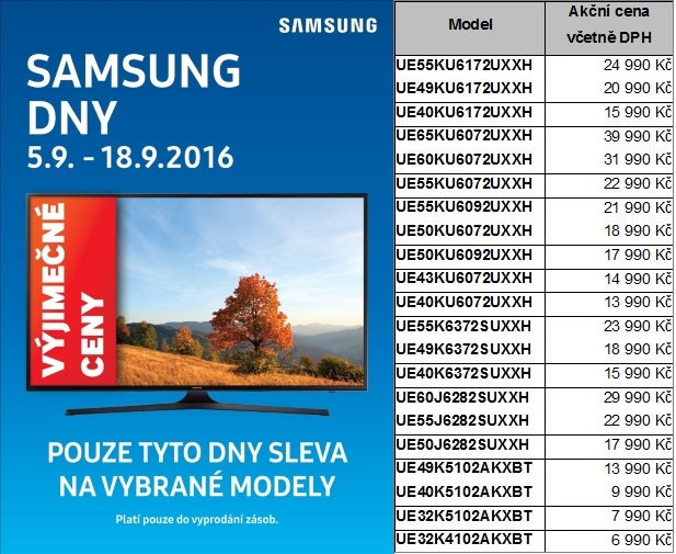 Samsung zlevňuje vybrané televizory