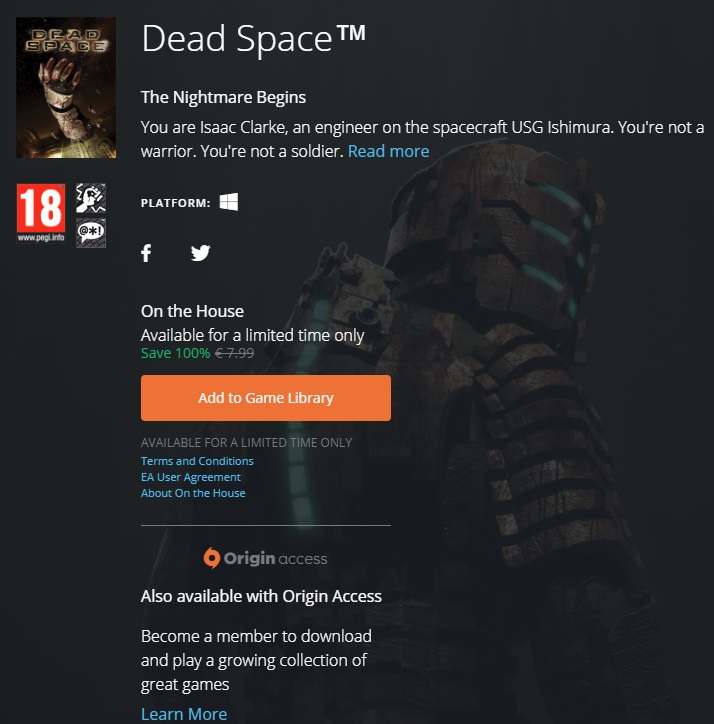 Přidejte si do knihovny zdarma Dead Space