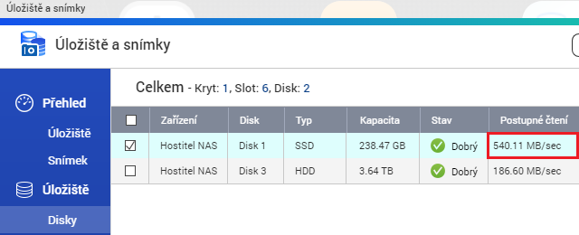 Test rychlosti z administrace NAS