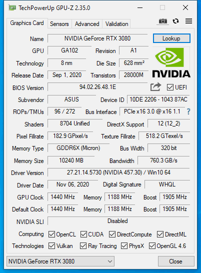 Asus ROG Strix GeForce RTX 3080 O10G v testu