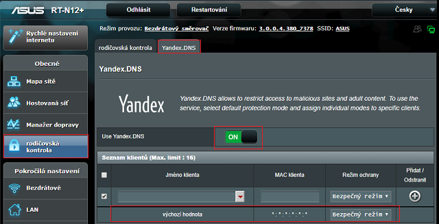 Konfigurace Yandex.DNS