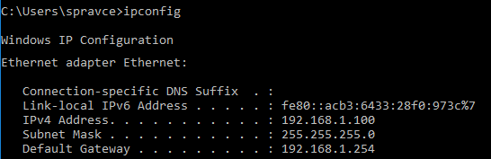 IPconfig potvrdil změnu IP adresy, mám jinou IP i bránu.