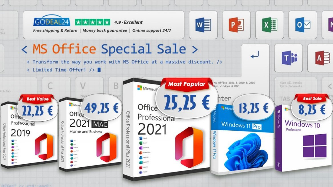 Upgradujte svůj počítač na Microsoft Office 2021 (Lifetime) a Windows 11 (od 10 €) ve výprodeji Godeal24 Office!