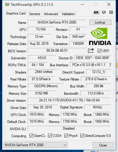 Test Asus ROG Strix RTX 2080 O8G: výkon i bez špuntů v uších