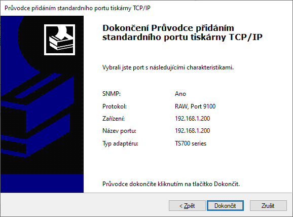 Dokončení nastavení portu