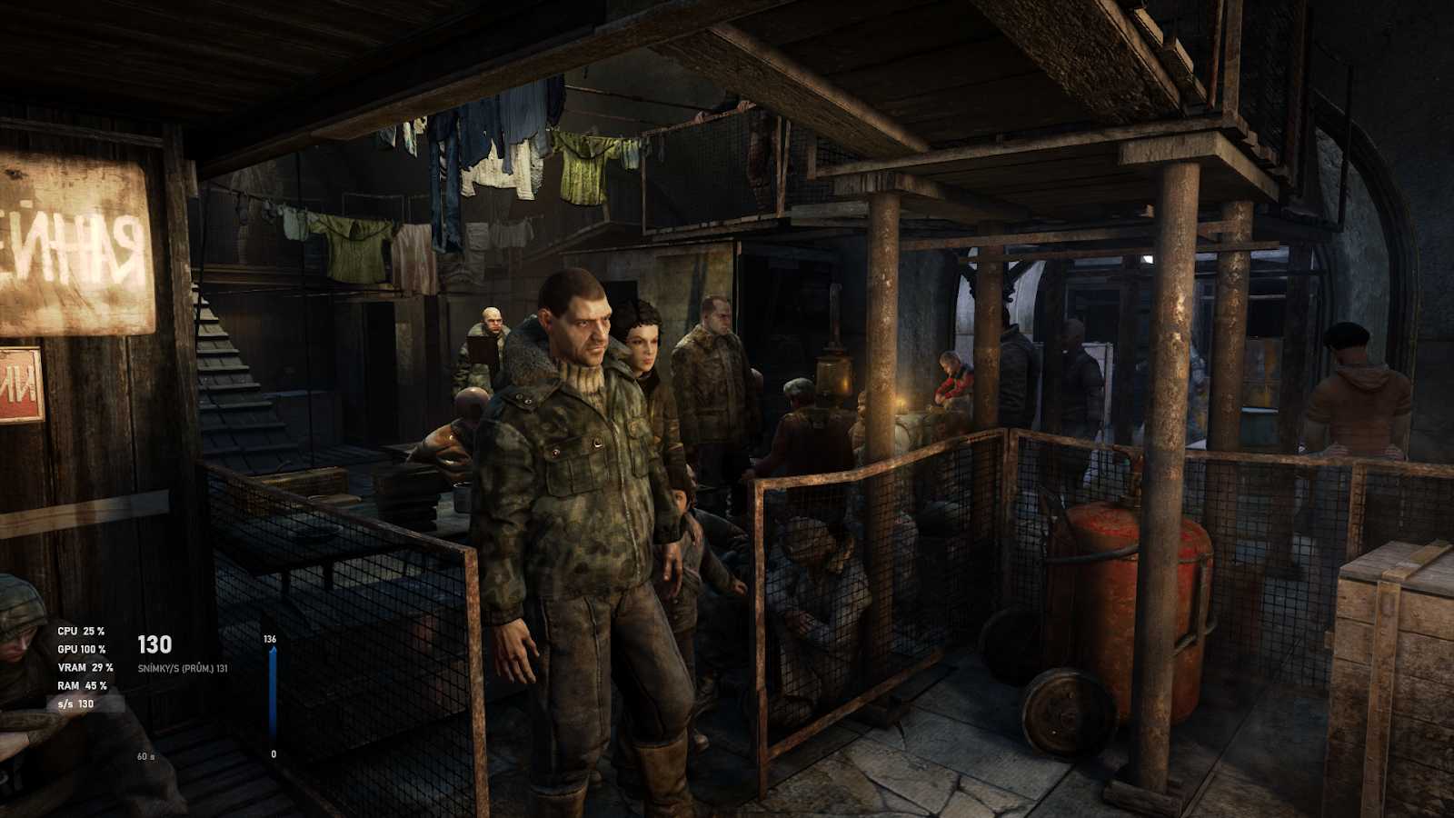 Metro 2033 Redux. Scéna je sice statická, ale ani během akce v exteriérech se framerate nelišil.