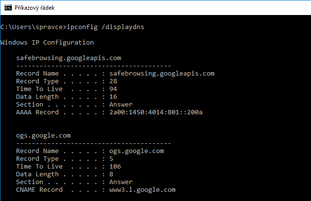 ipconfig /displaydns