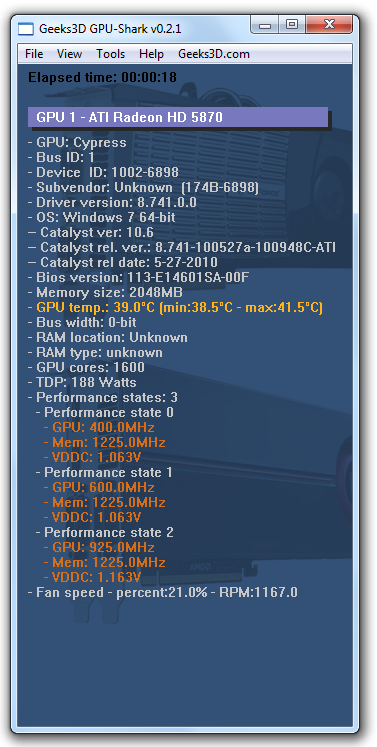 GPU-Shark 0.21 - detekční nástroj s podporou GTX 460