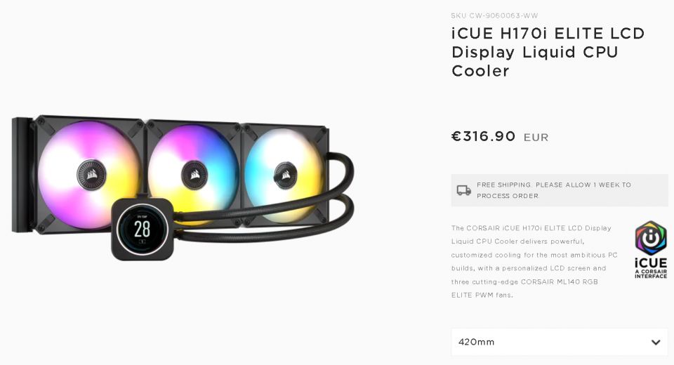 Corsair iCUE H170i Elite LCD – Kvalitní AiO vodní kit pro CPU