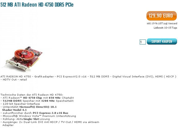 Radeon HD 4750 v předprodeji