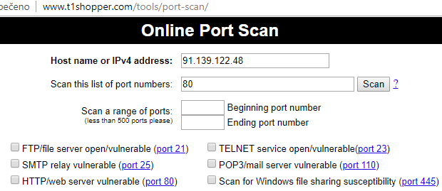 Otestování portu 80