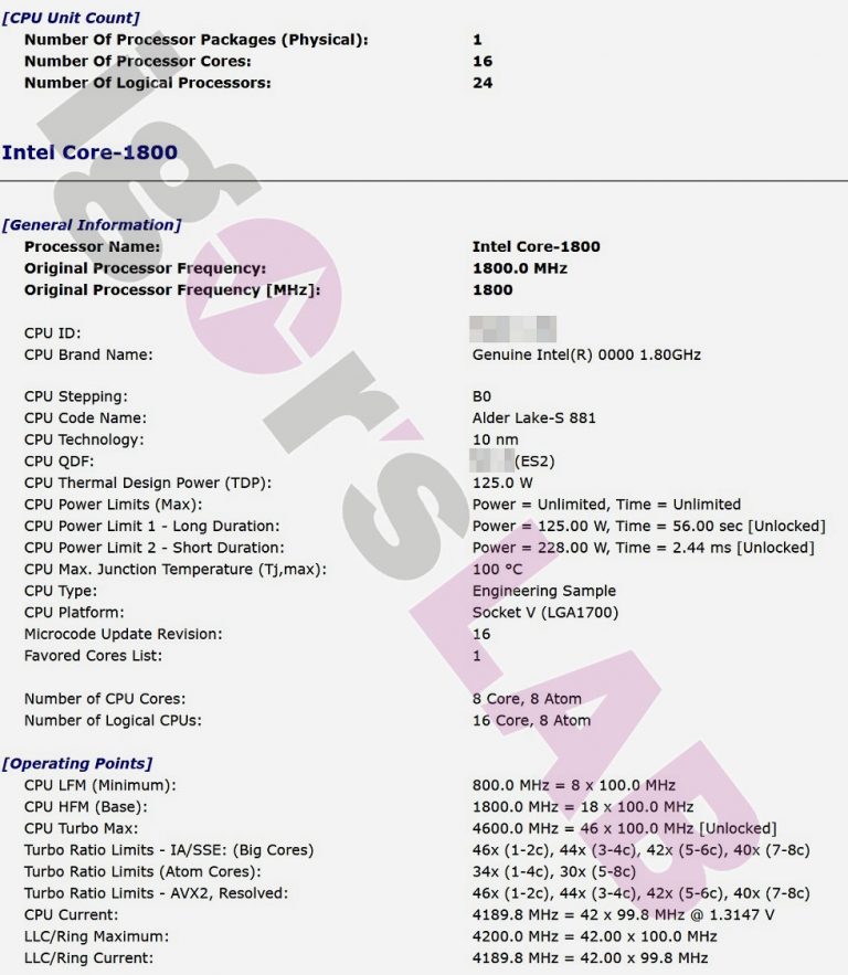 16jádrový Intel Core-1800 běží na taktu až 4,6 GHz