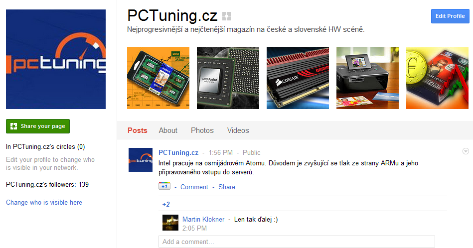 Přidejte si PCTuning.cz na Google+