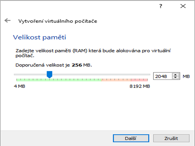 Paměť nastavte na 2 GB
