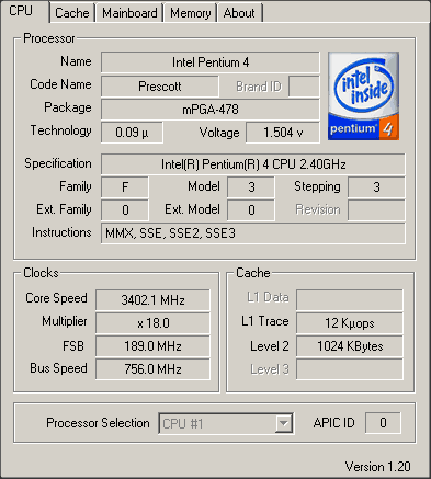 Pentium 4 2.40A (Prescott) - přetaktování