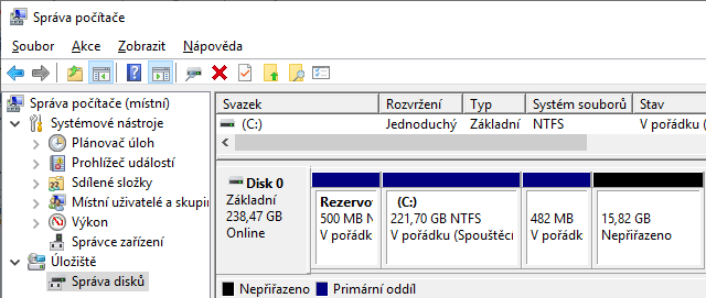 Disk včetně spouštěcího oddílu