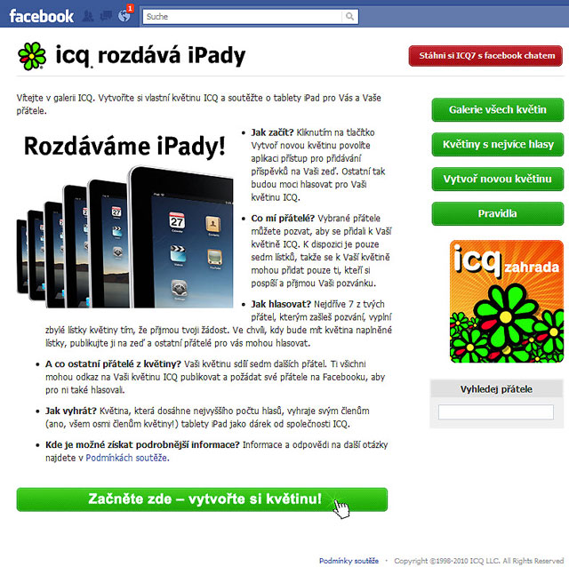 Loterie ICQ na Facebooku o 8 tabletů Apple iPad