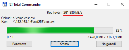 256 GB SSD disk v NAS – zápis