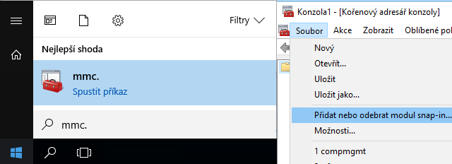 Spuštění konzole MMC