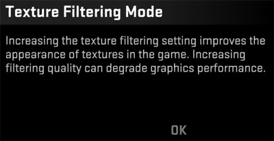  Texture Filtering Mode Anisotropic 16x (po najetí myší se zobrazí Bilinear)