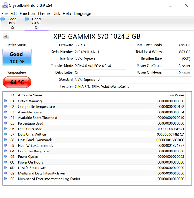 ADATA XPG GAMMIX S70 BLADE 1TB: PCIe 4.0 bez chladiče