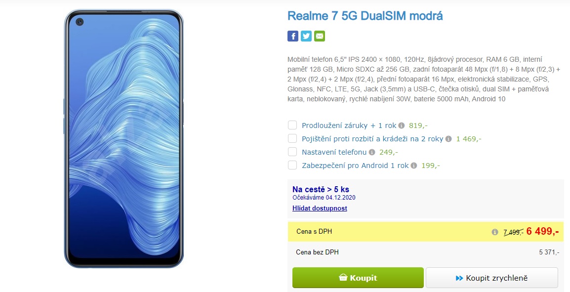 Povedená nabídka: Realme 7 5G je do zítra jen za 6 499 Kč