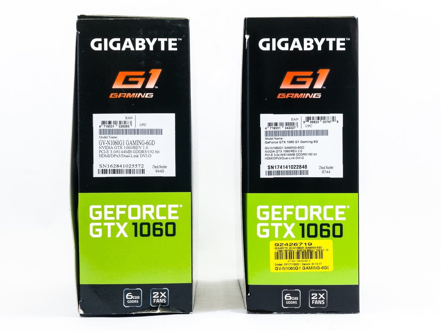 Dvě revize Gigabyte GTX 1060 G1 Gaming, dvě různé karty