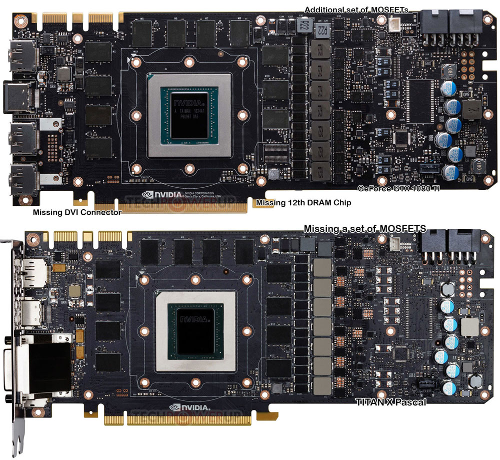 Prohlédněte si srovnání PCB GeForce GTX 1080 Ti a Titan X Pacal