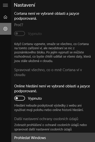 Vypnutí asistentky Cortana