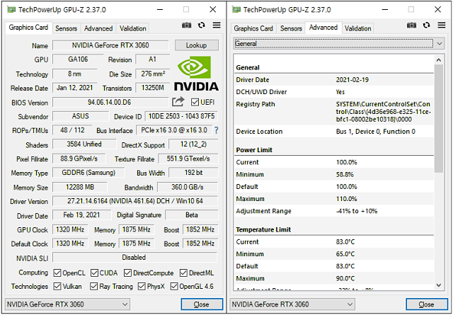 RTX 3060: Mining Hashrate a Resizable BAR na Intel X299