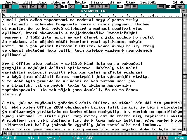 T602 ve verzi 3.1 pro MS-DOS