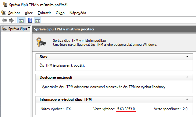 Verze firmware tpm.msc