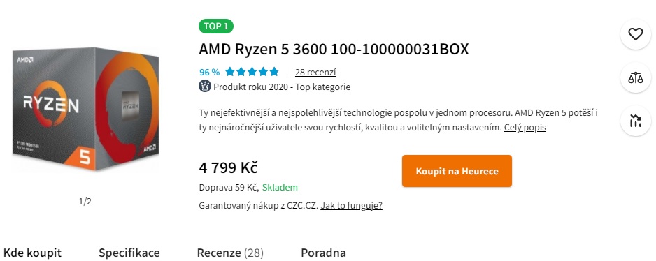 Šestijádrový Ryzen 5 3500X bez SMT je znovu v ČR