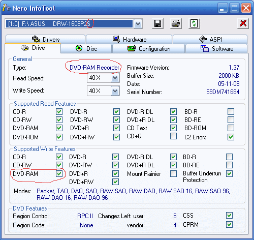 Naučte ASUS DRW-1608P2 zapisovat DVD-RAM