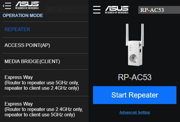 Asus AC53 jako Wi-Fi opakovač