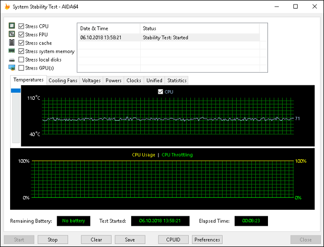 Teplota Core i7–6700 v load