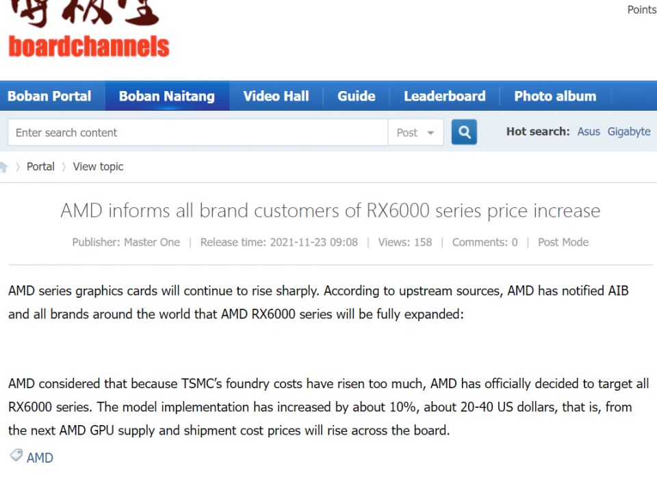 AMD zvyší ceny Radeonů RX 6000 až o 40 dolarů