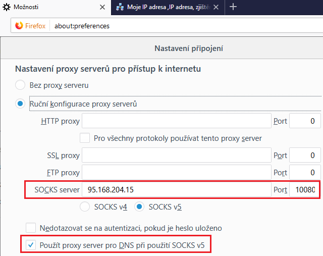 Firefox - nastavení Proxy