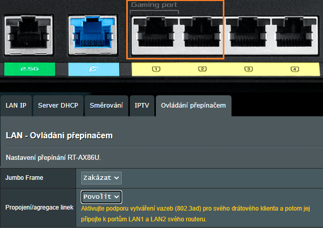 Zapnutí agregace portů