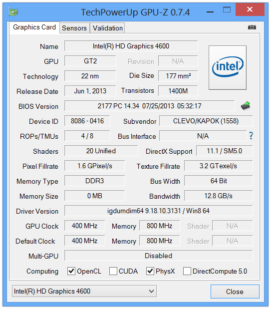 Základní grafické jádro Intel HD 46000