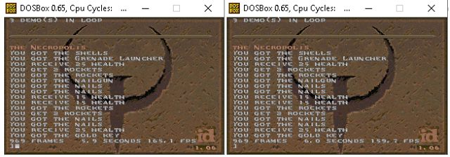 Výkon DOSBox (Quake), nalevo MSI Infinite X, vpravo Core i7-8700K default