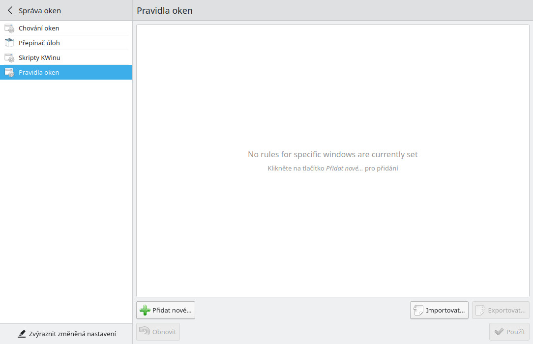Správa oken - Pravidla oken
