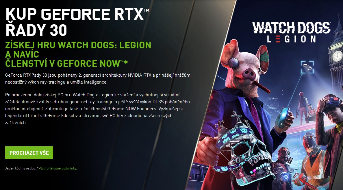 Nvidia daruje WatchDogs: Legion k novým GeForce RTX řady 30 zdarma!