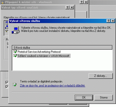služba se nainstalovala a přidala do vlastností připojení 