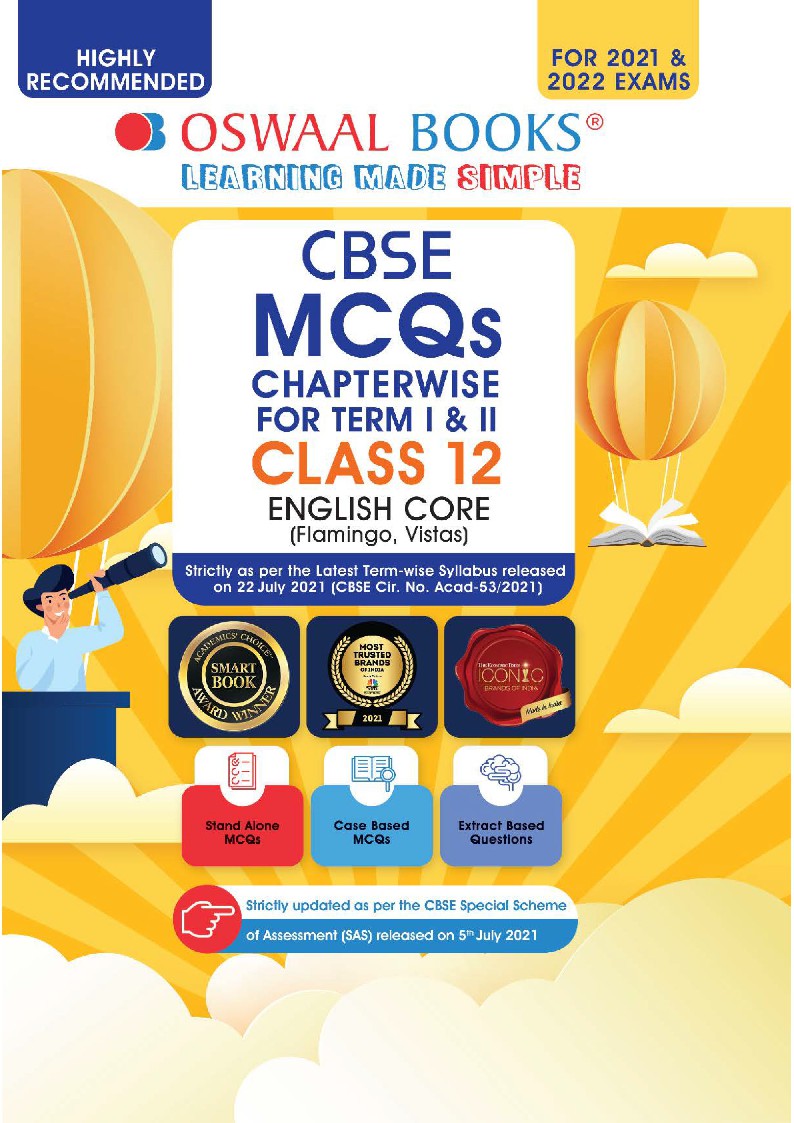 Oswaal CBSE MCQs Chapterwise For Term I  II, Class 12, English Core (For 2021-22 Exam)